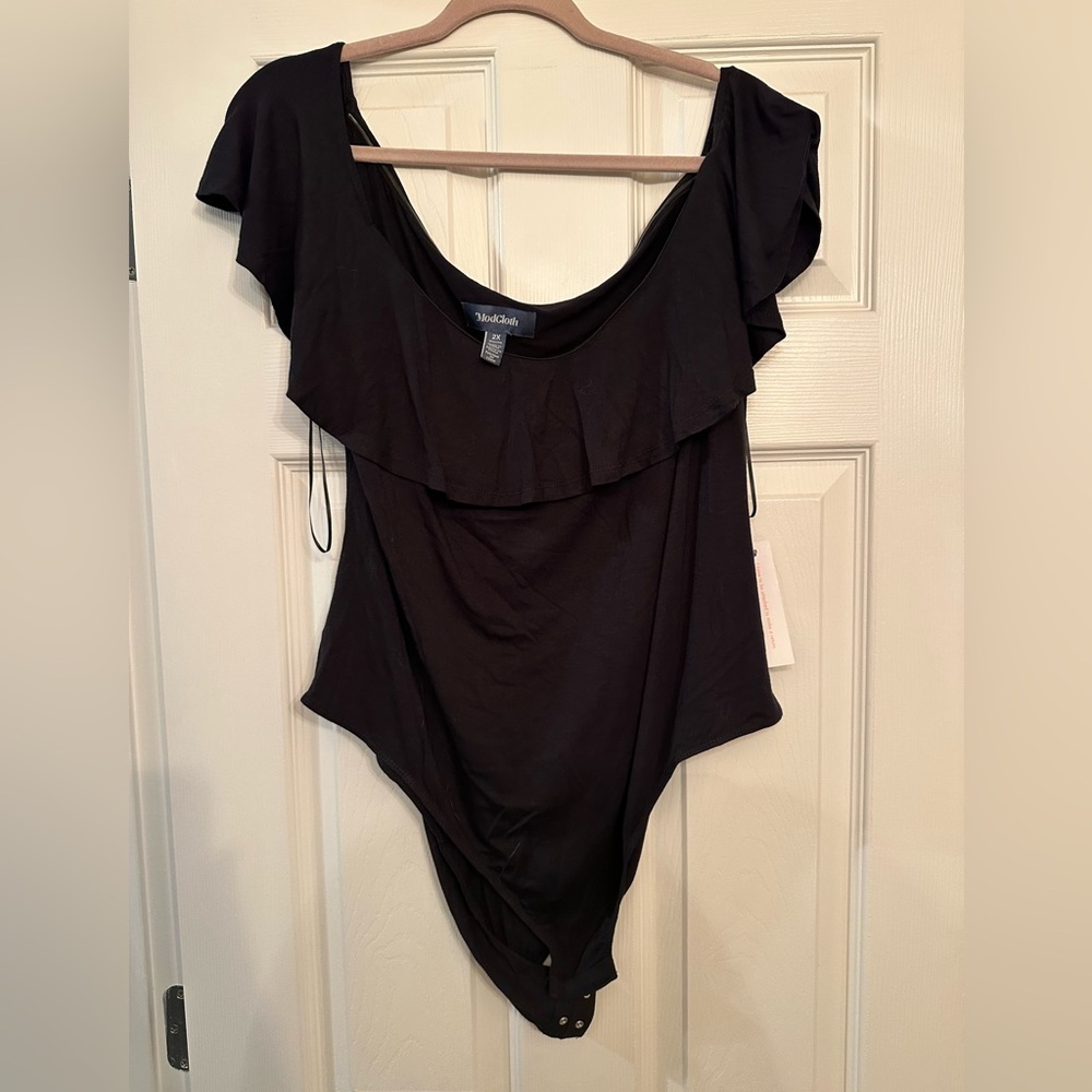 Modcloth Black Off Shoulder Ruffle Bodysuit